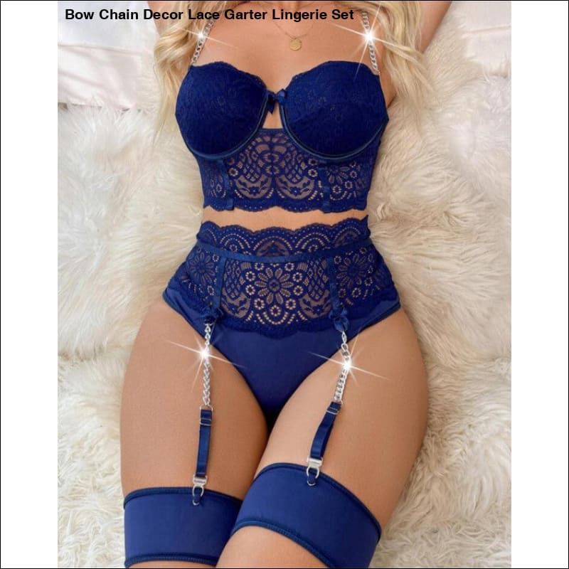 Bow Chain Decor Lace Garter Lingerie Set