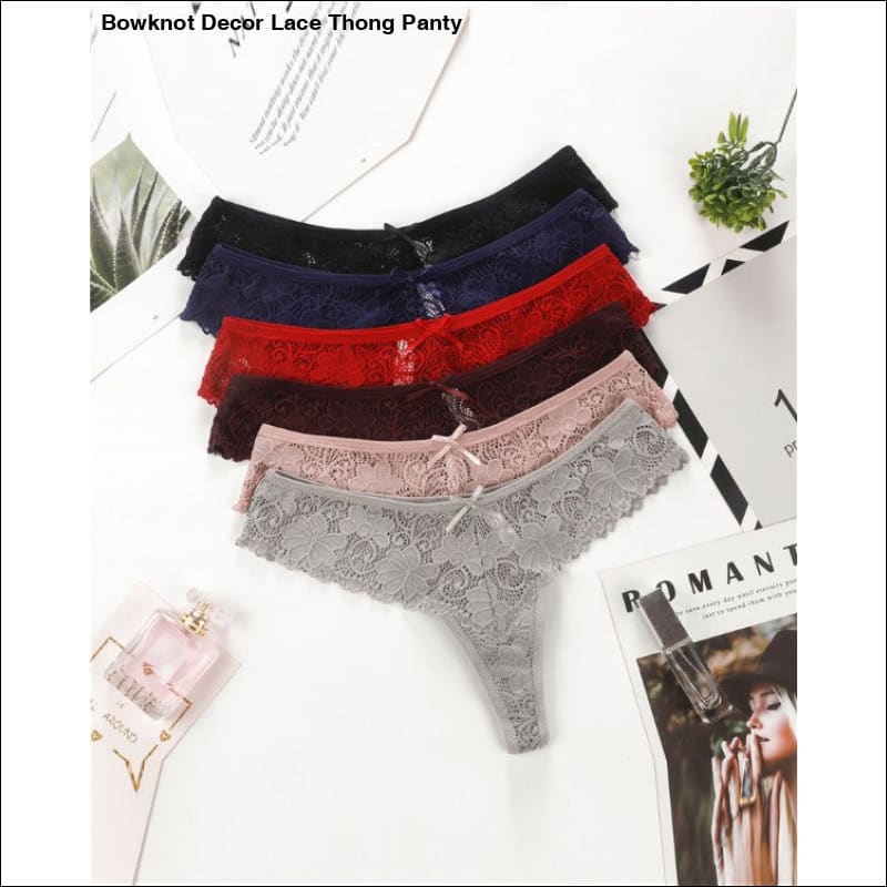 Bowknot Decor Lace Thong Panty