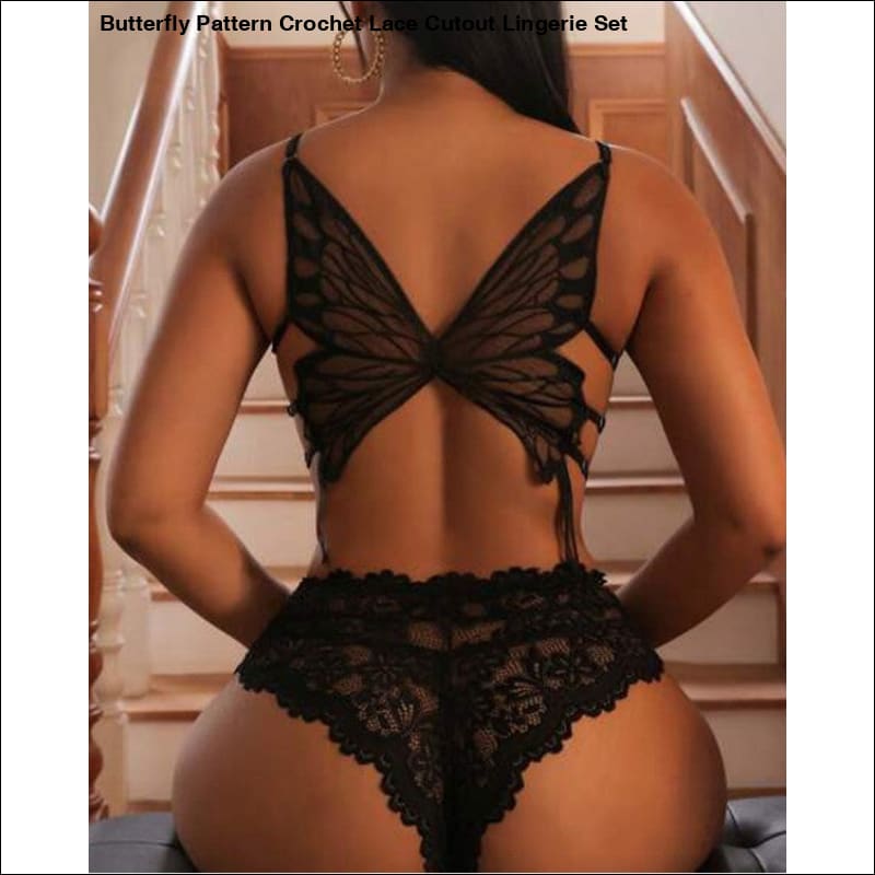 Butterfly Pattern Crochet Lace Cutout Lingerie Set