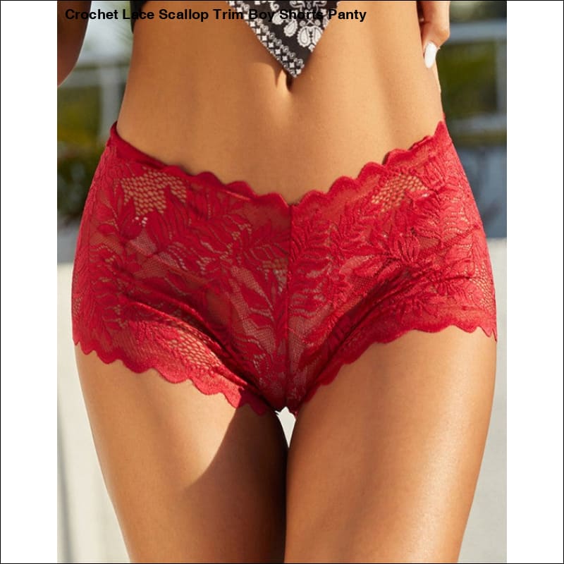 Crochet Lace Scallop Trim Boy Shorts Panty