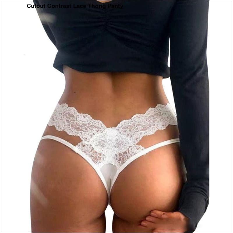 Cutout Contrast Lace Thong Panty