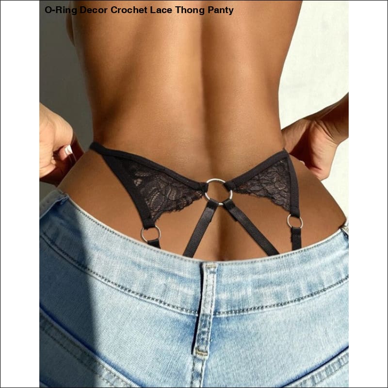 O-Ring Decor Crochet Lace Thong Panty