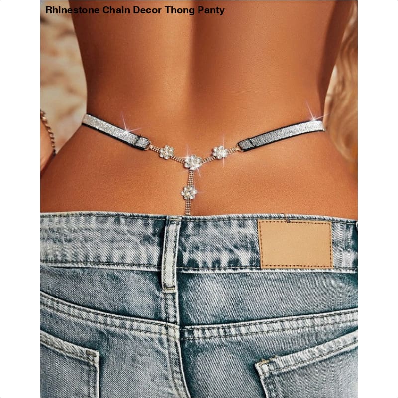 Rhinestone Chain Decor Thong Panty